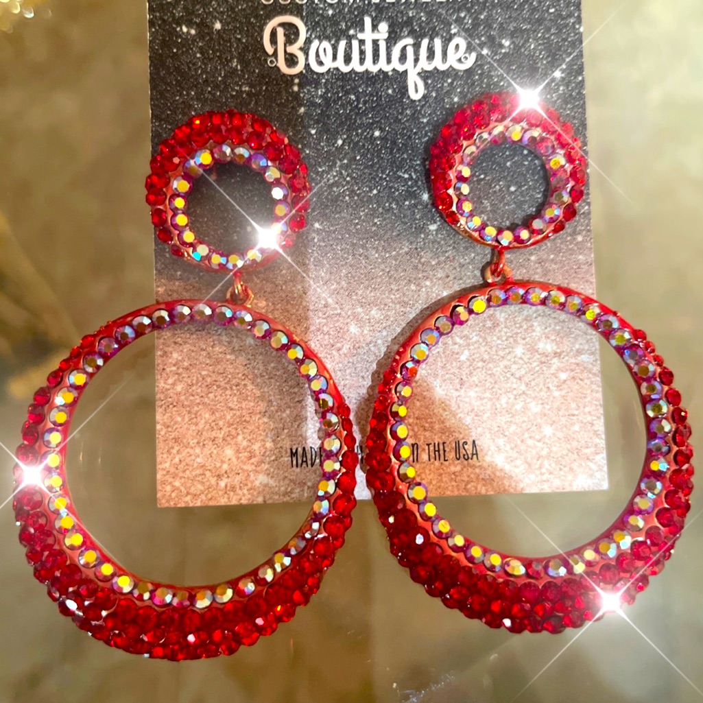 Red And Ab Crystal Lined Pageant Earrings 55$
